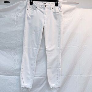 PAIGE Crisp White High-Rise Skinny Jeans with Frayed Hem
